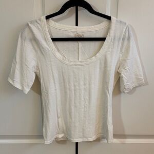 Anthropologie White Pointelle Short Sleeve Tee